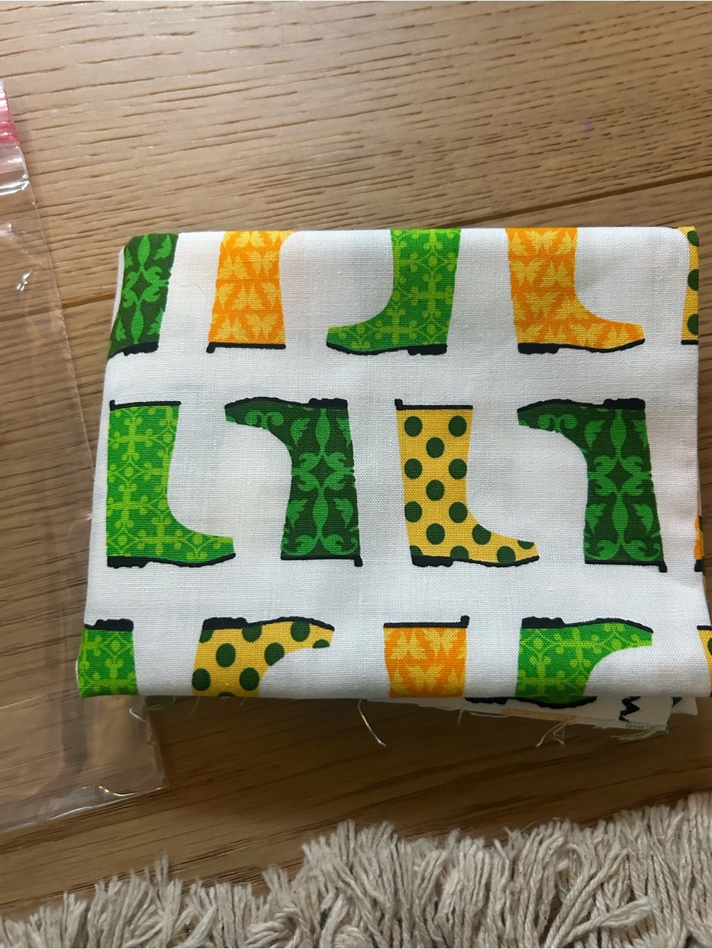Kids Rain Boots Print Cotton Fabric - Green & Yellow
